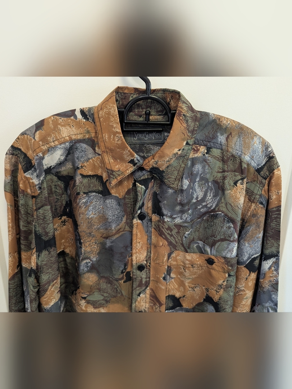 Serge Saintyves Vintage Silk Abstract Button-Up Blouse | Earth Tone Print | Over - Picture 3 of 8